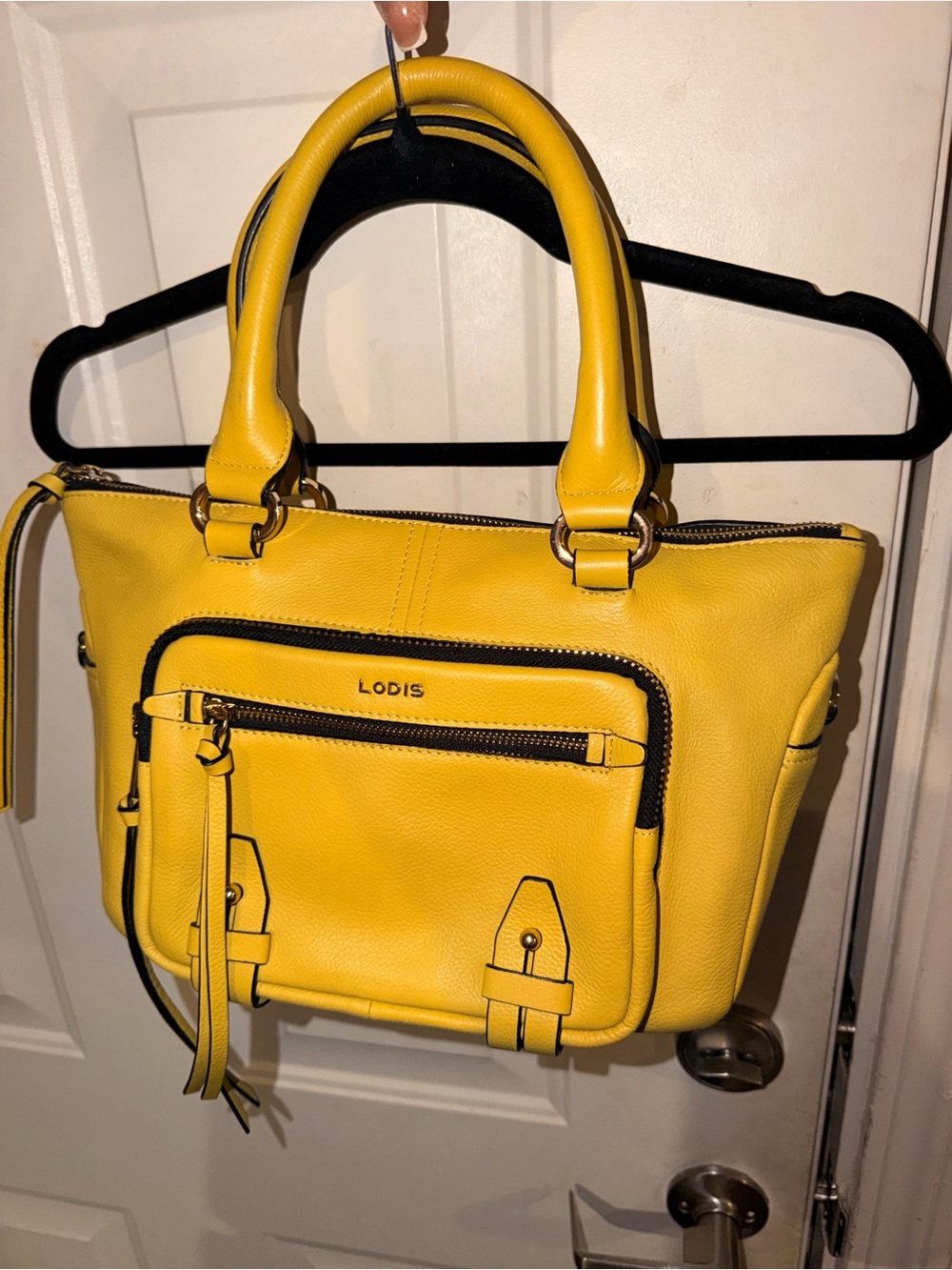 Lodis Yellow Pebbled Leather Satchel with Front Pocket